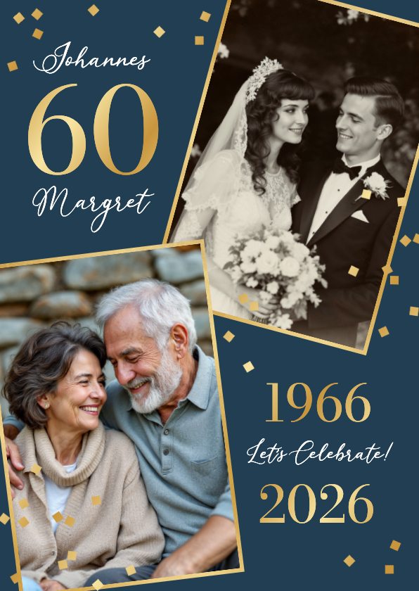 Jubiläumsfeier Einladungskarte 60. Hochzeitstag Fotocollage - Jubiläumskarten Jubiläumskarten - Jubiläumsfeier Einladungskarte 60. Hochzeitstag Fotocollage