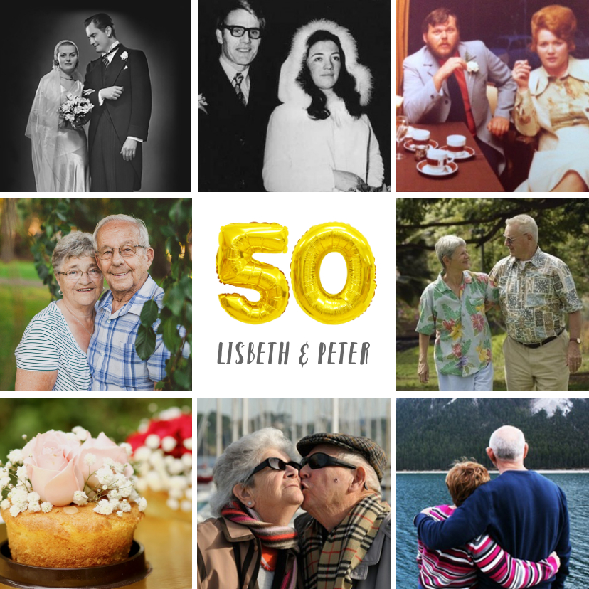 Jubiläumskarten - Jubiläumskarte Fotocollage Goldene Hochzeit