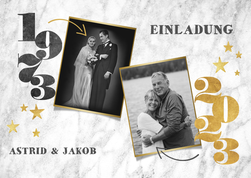 Jubiläumskarten - Jubiläumskarte Goldene Hochzeit Marmorlook & Fotos