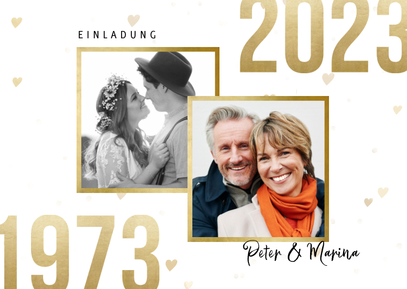 Jubiläumskarten - Jubiläumskarte Goldene Hochzeit mit Fotos & Herzen