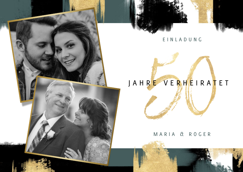 Jubiläumskarten - Jubiläumskarte Goldhochzeit Fotos & Farbstreifen