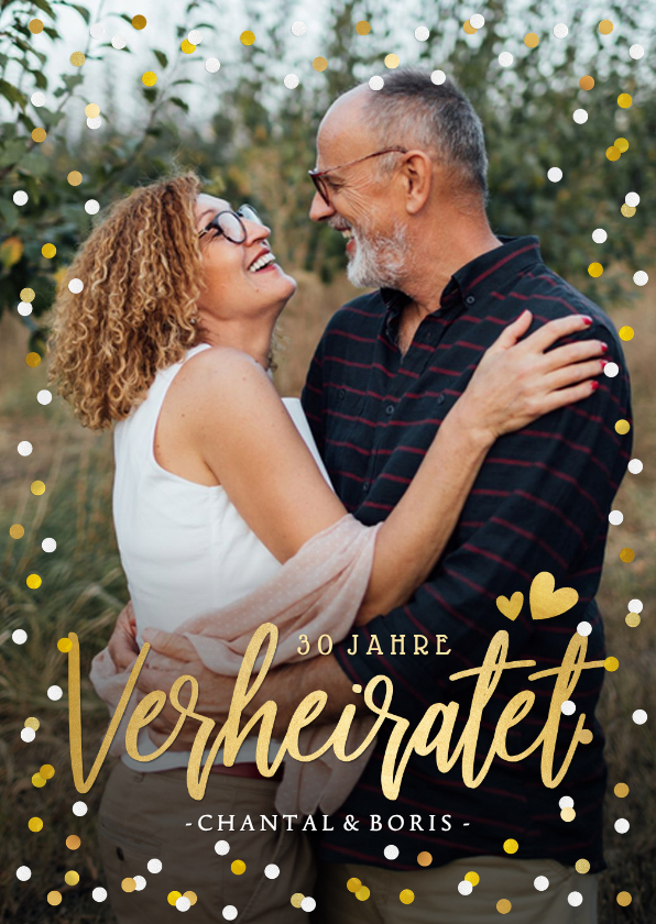 Jubiläumskarten - Jubiläumskarte großes Foto und Konfetti Rahmen