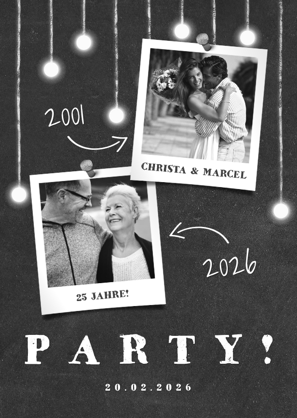 Jubiläumskarten - Jubiläumskarte Hochzeitstag Kreidetafel mit Fotos
