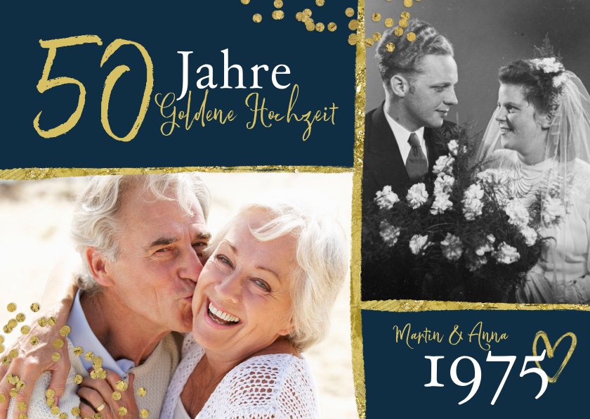 Jubiläumskarten - Jubiläumskarte mit zwei Fotos & Konfetti