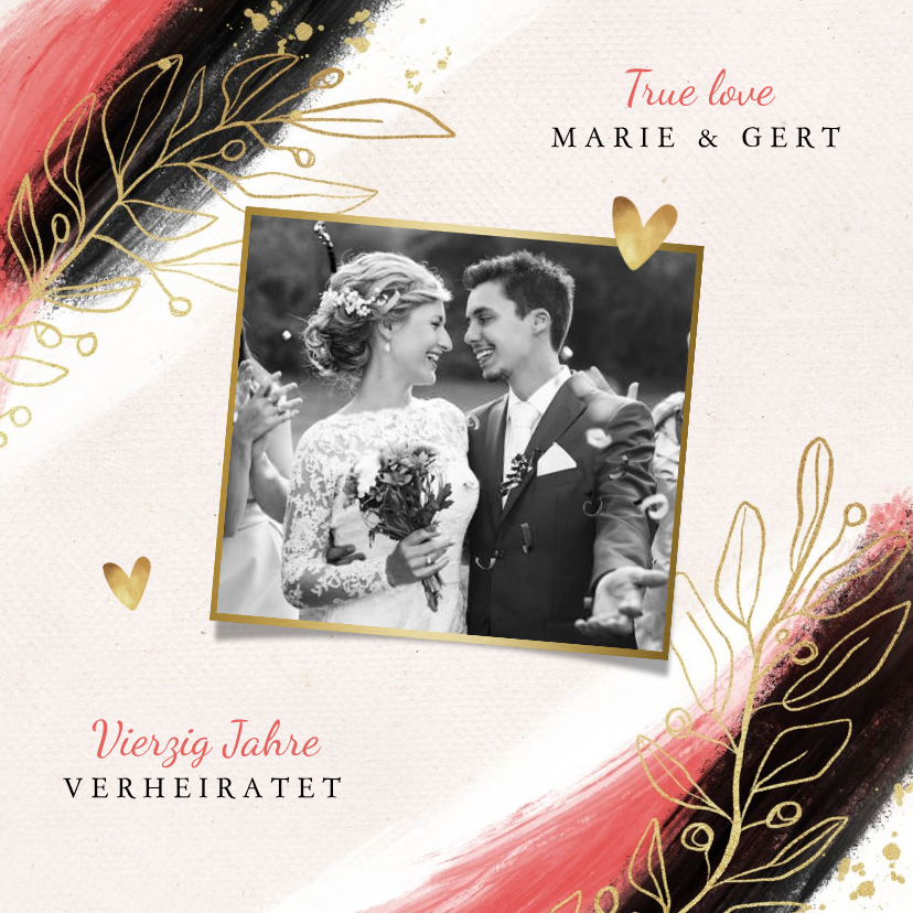 Jubiläumskarte Rubinhochzeit Farbstreifen und Zweige - Jubiläumskarten Jubiläumskarten - Jubiläumskarte Rubinhochzeit Farbstreifen und Zweige