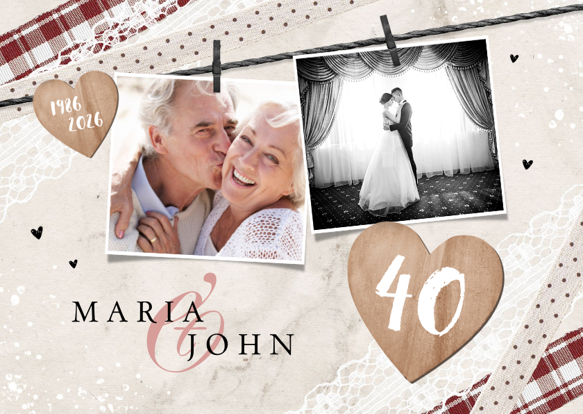 Jubiläumskarten - Jubiläumskarte Rubinhochzeit vintage mit 2 Fotos