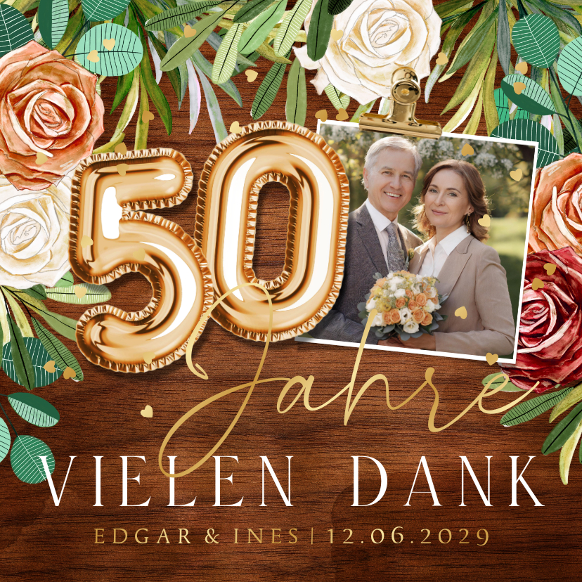 Jubiläumskarten - Originelle Danksagung Goldene Hochzeit 