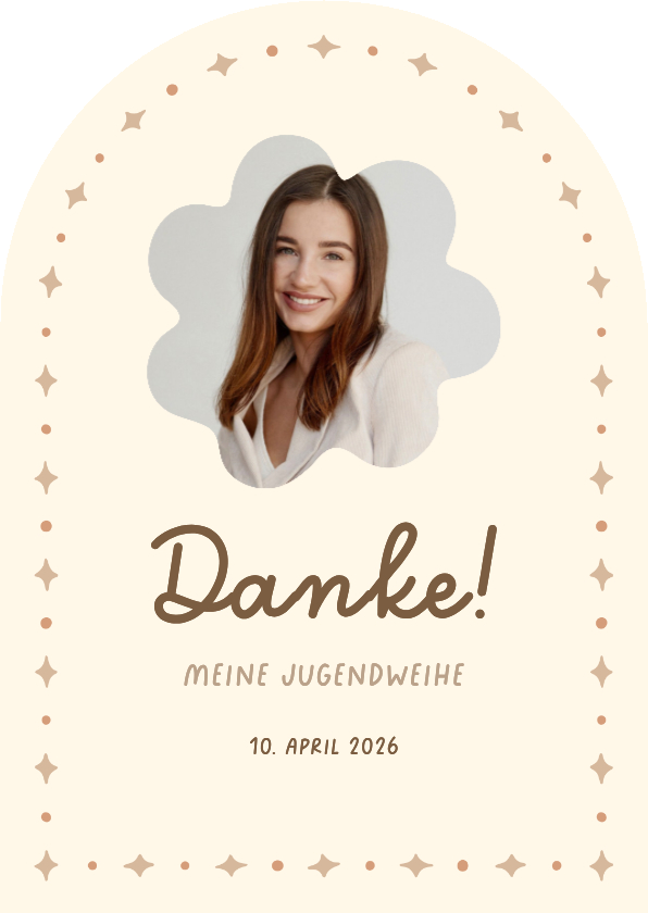 Jugendweihekarten - Dankeskarte Jugendweihe Bogenform Foto mit Ornamenten