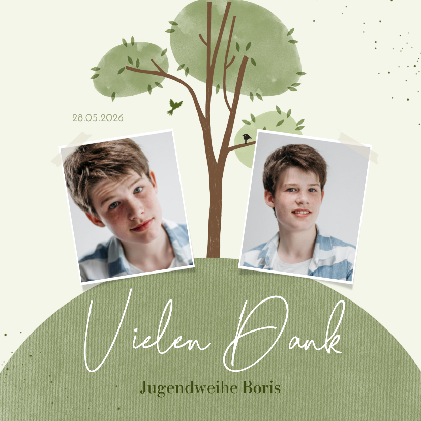 Jugendweihekarten - Danksagung Jugendweihe Fotokarte Baum auf Hügel