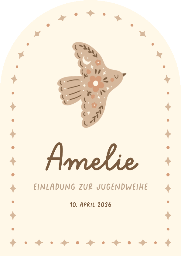 Jugendweihekarten - Einladung Jugendweihe Bogenform Vogel mit Ornamenten