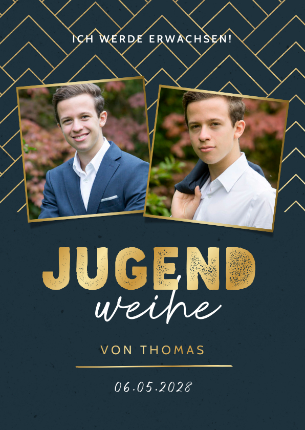Jugendweihekarten - Einladung Jugendweihe Fotos grafisch blau
