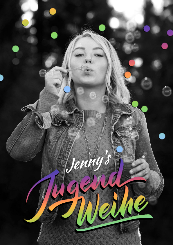 Jugendweihekarten - Einladung Regenbogen und Konfetti