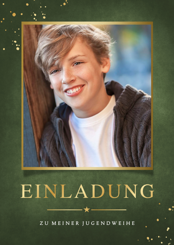 Einladung zur Jugendweihe Foto gold - Jugendweihekarten Jugendweihekarten - Einladung zur Jugendweihe Foto gold