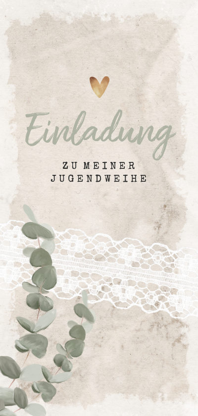 Jugendweihekarten - Einladungskarte zur Jugendweihe Eukalyptus & Spitze