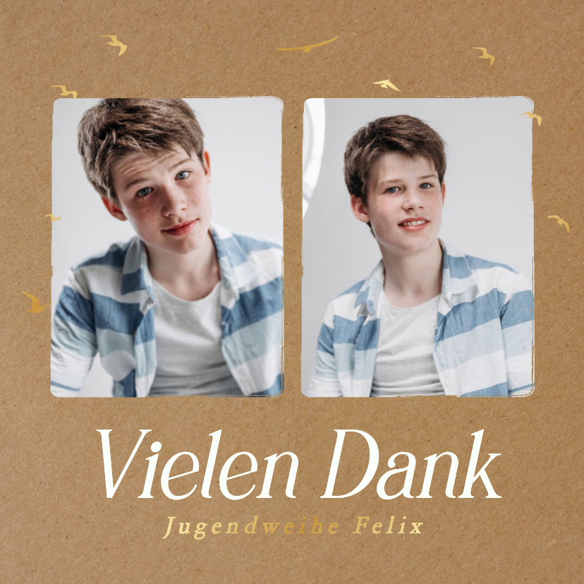 Foto-Dankeskarte Jugendweihe auf Kraftpapier mit Vögeln - Jugendweihekarten Jugendweihekarten - Foto-Dankeskarte Jugendweihe auf Kraftpapier mit Vögeln