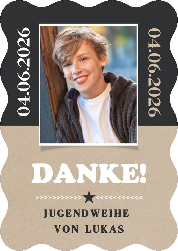 Jugendweihekarten - Foto-Dankeskarte Jugendweihe Wellenrand Kraftlook & Schwarz