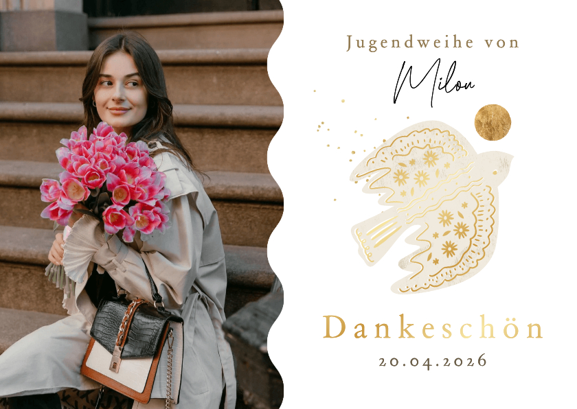 Jugendweihekarten - Fotokarte Danke Jugendweihe Vogel & Sonne