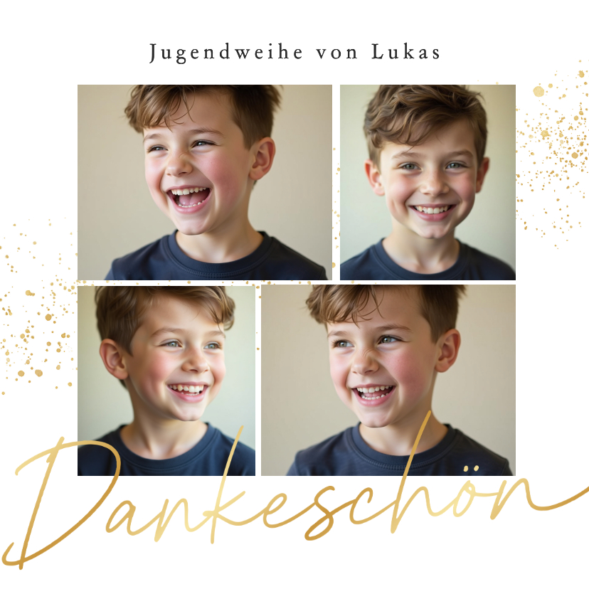 Jugendweihekarten - Fotokarte Jugendweihe Danksagung Goldschrift & Sprenkel