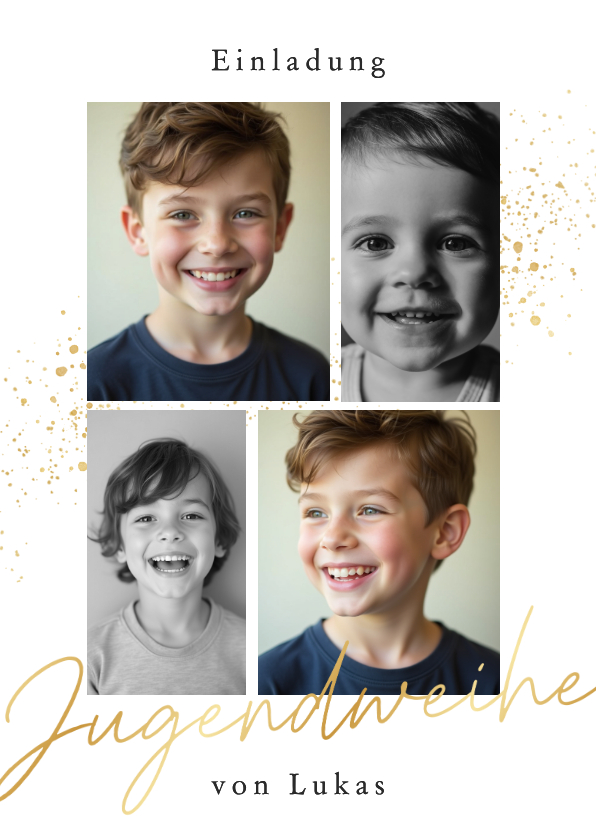 Jugendweihekarten - Fotokarte Jugendweihe Einladung Goldschrift & Sprenkel