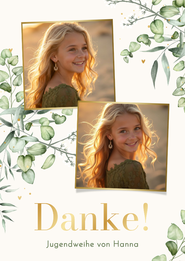 Jugendweihekarten - Jugendweihe-Dankeskarte Fotocollage & Aquarellzweige