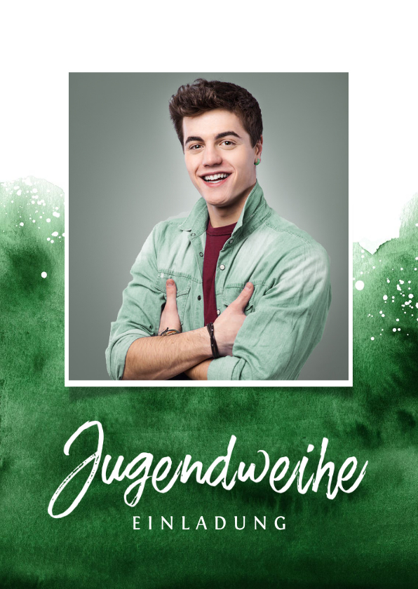 Jugendweihekarten -  Jugendweihe Einladung Foto Aquarell grün