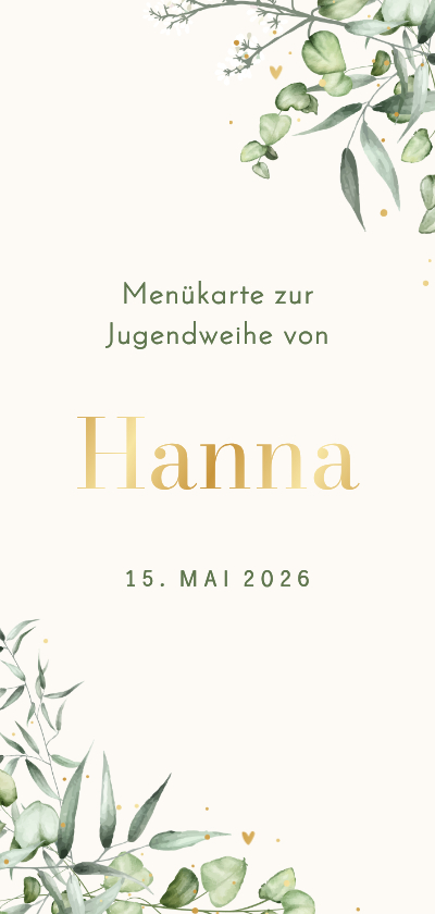 Jugendweihekarten - Jugendweihe-Menükarte Aquarellzweige