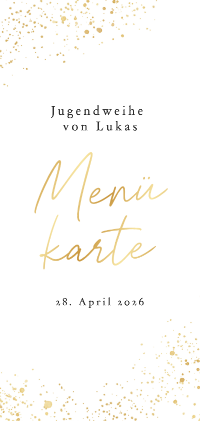 Jugendweihekarten - Jugendweihe Menükarte Goldschrift & Sprenkel