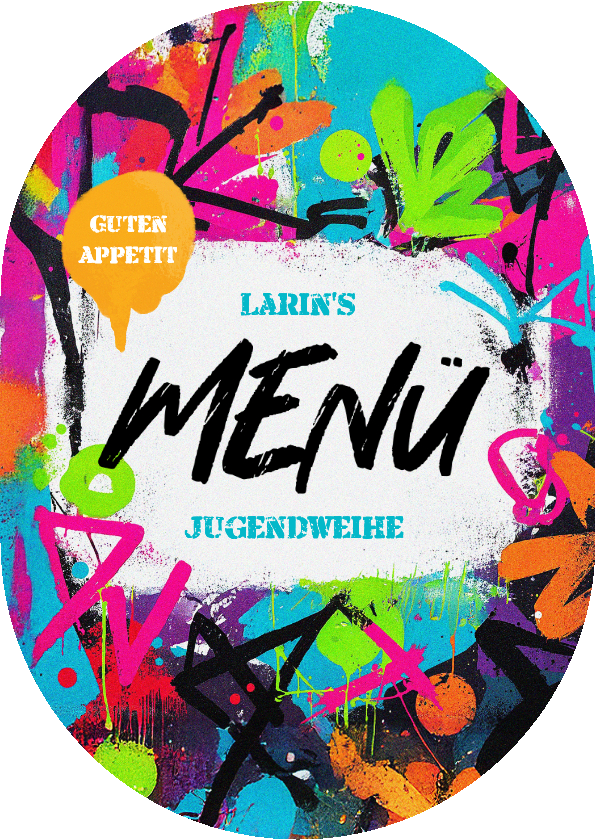 Jugendweihekarten - Menükarte Jugendweihe Buntes Graffiti