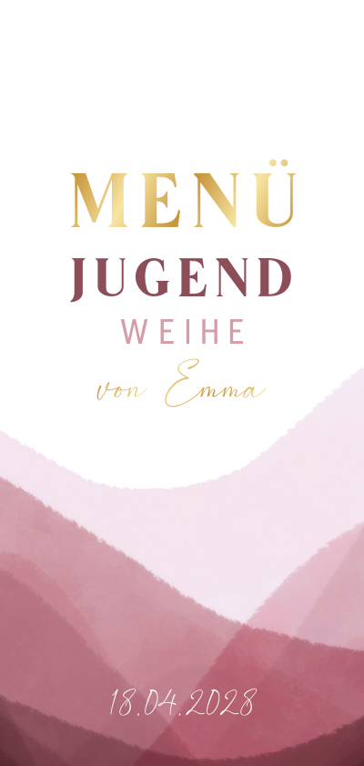Jugendweihekarten - Menükarte Jugendweihe dunkelrotes Aquarell & Gold