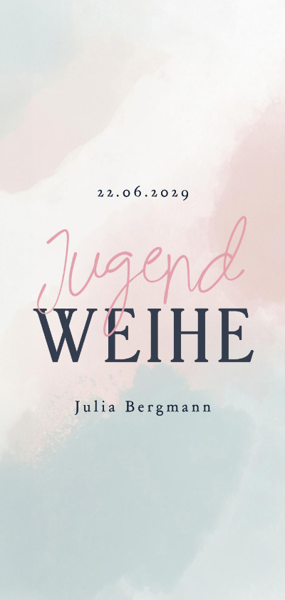 Menükarte zur Jugendweihe Blau Rosa Aquarell - Jugendweihekarten Jugendweihekarten - Menükarte zur Jugendweihe Blau Rosa Aquarell