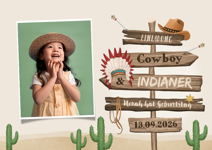 Kindergeburtstag - 5. Kindergeburtstag Einladung Cowboy & Indianer
