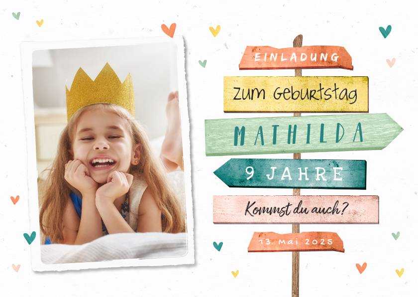 Kindergeburtstag - Bunte Einladung Kindergeburtstag Foto & Schild