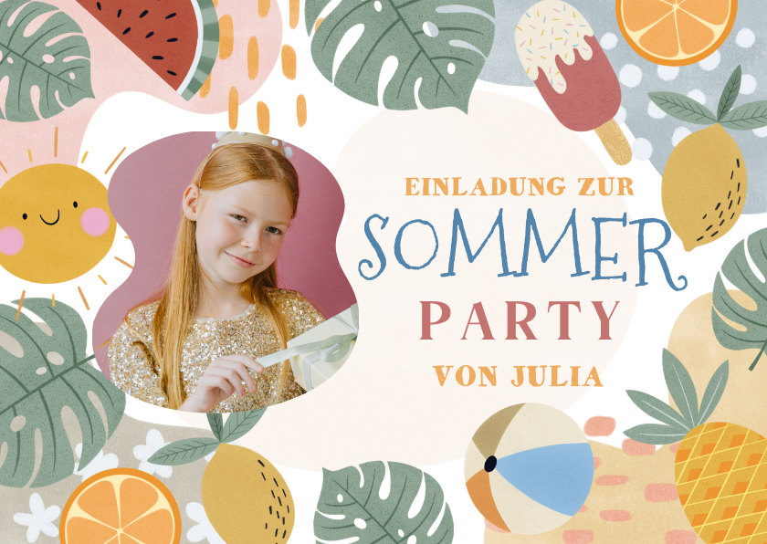 Kindergeburtstag - Bunte Einladung Sommerparty Kindergeburtstag