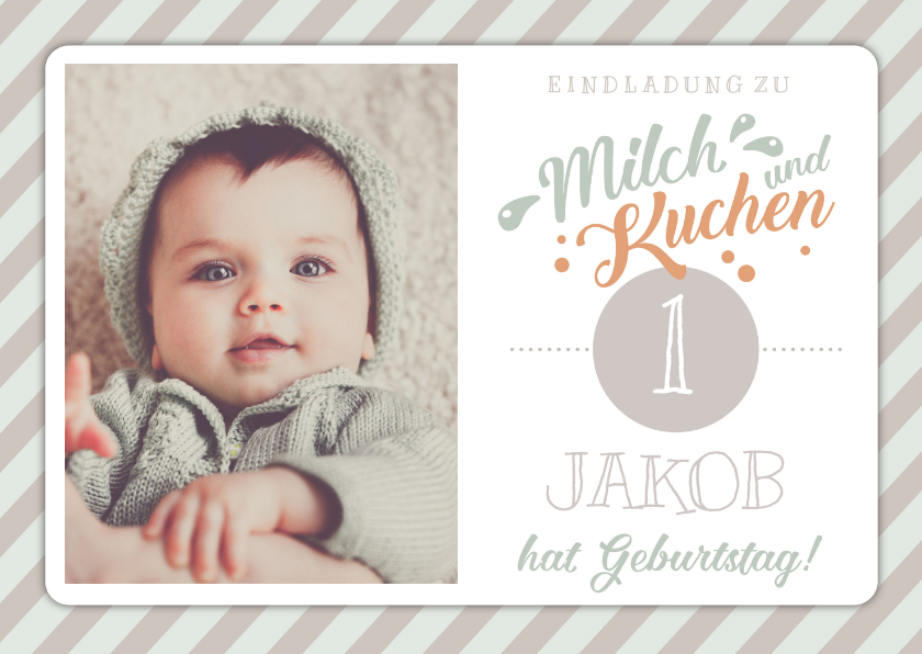 Kindergeburtstag - Einladung 1. Geburtstag Milch und Kuchen