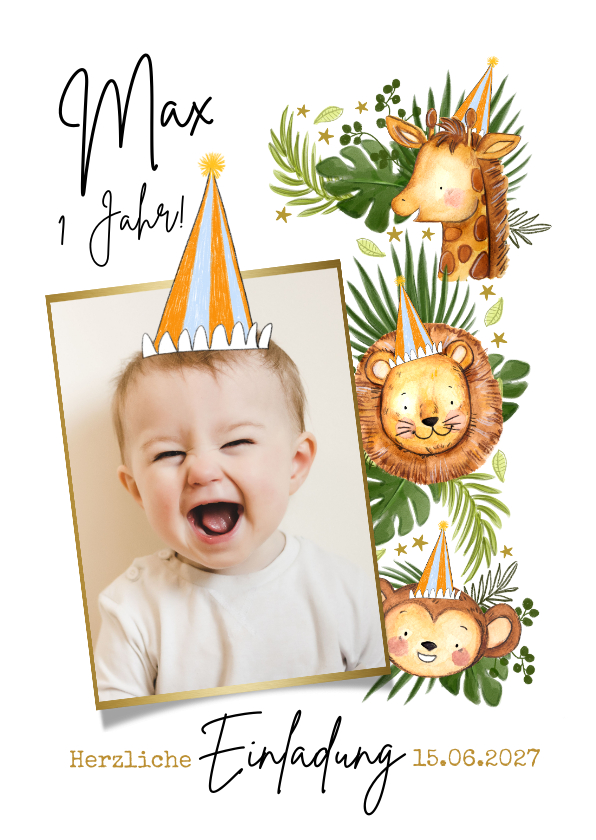 Kindergeburtstag - Einladung 1. Geburtstag Wilde Tiere