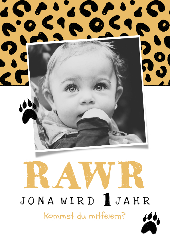 Einladung 1. Kindergeburtstag Foto & Pantherprint - Kindergeburtstag Kindergeburtstag - Einladung 1. Kindergeburtstag Foto & Pantherprint