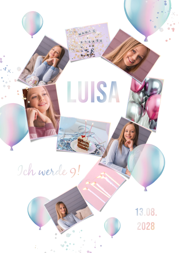 Kindergeburtstag - Einladung 9. Geburtstag Fotos & Luftballons