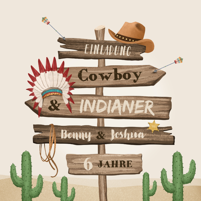 Kindergeburtstag - Einladung Cowboy & Indianer Kindergeburtstag