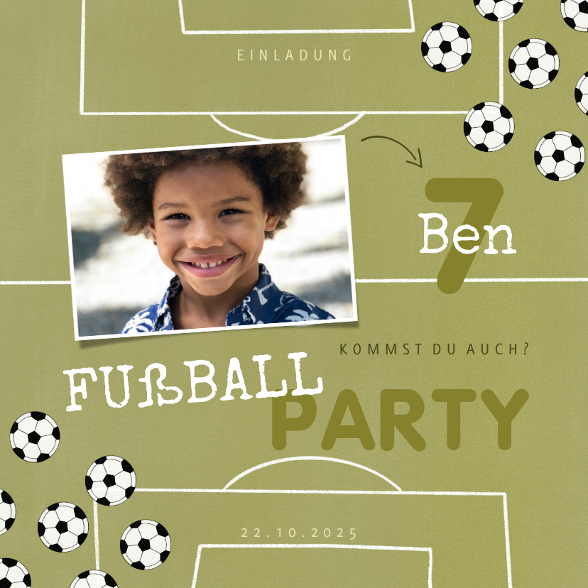 Kindergeburtstag - Einladung Fußball Party mit eigenem Foto