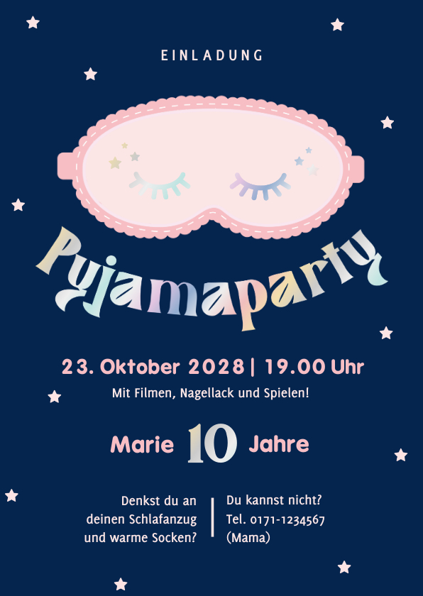 Kindergeburtstag - Einladung Kinder Pyjamaparty Schlafmaske