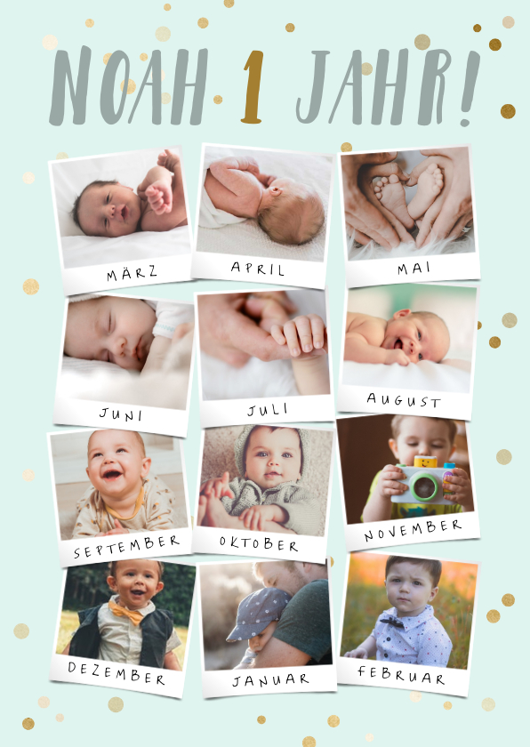 Kindergeburtstag - Einladung Kindergeburtstag 12 Monate hellblau Fotocollage