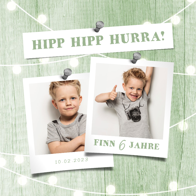 Kindergeburtstag - Einladung Kindergeburtstag auf Holz mit Lichterkette