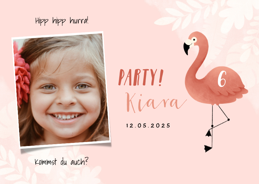 Kindergeburtstag - Einladung Kindergeburtstag botanisch Flamingo und Foto