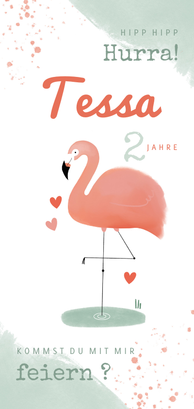 Kindergeburtstag - Einladung Kindergeburtstag Flamingo mit Herzen