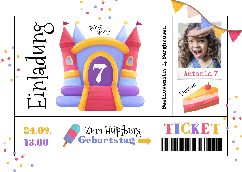Kindergeburtstag - Einladung Kindergeburtstag Hüpfburg