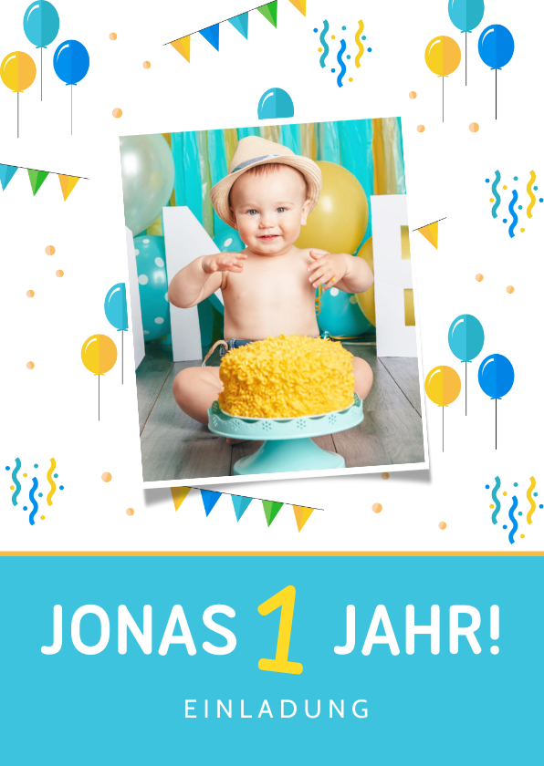 Kindergeburtstag - Einladung Kindergeburtstag Luftballons, Konfetti und Foto