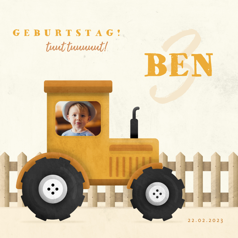 Kindergeburtstag - Einladung Kindergeburtstag mit Foto im Traktor