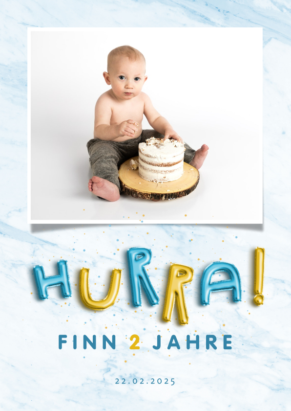 Kindergeburtstag - Einladung Kindergeburtstag mit HURRA Luftballonschrift Junge