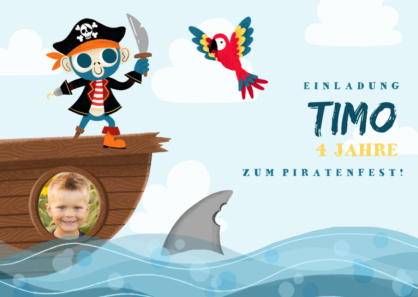 Kindergeburtstag - Einladung Kindergeburtstag mit Pirat und Papagei