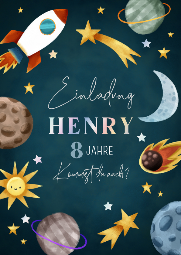 Kindergeburtstag - Einladung Kindergeburtstag Rakete, Sterne & Planeten
